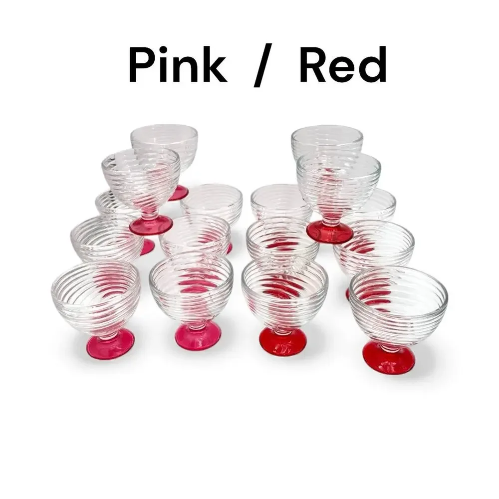 1-Swirl Foot Manhattan Park Ave Depression Dessert Compote‎ Glass Dish Pink/Red